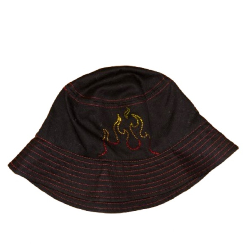 Stylish Black Bucket Hat with Flame Embroidery